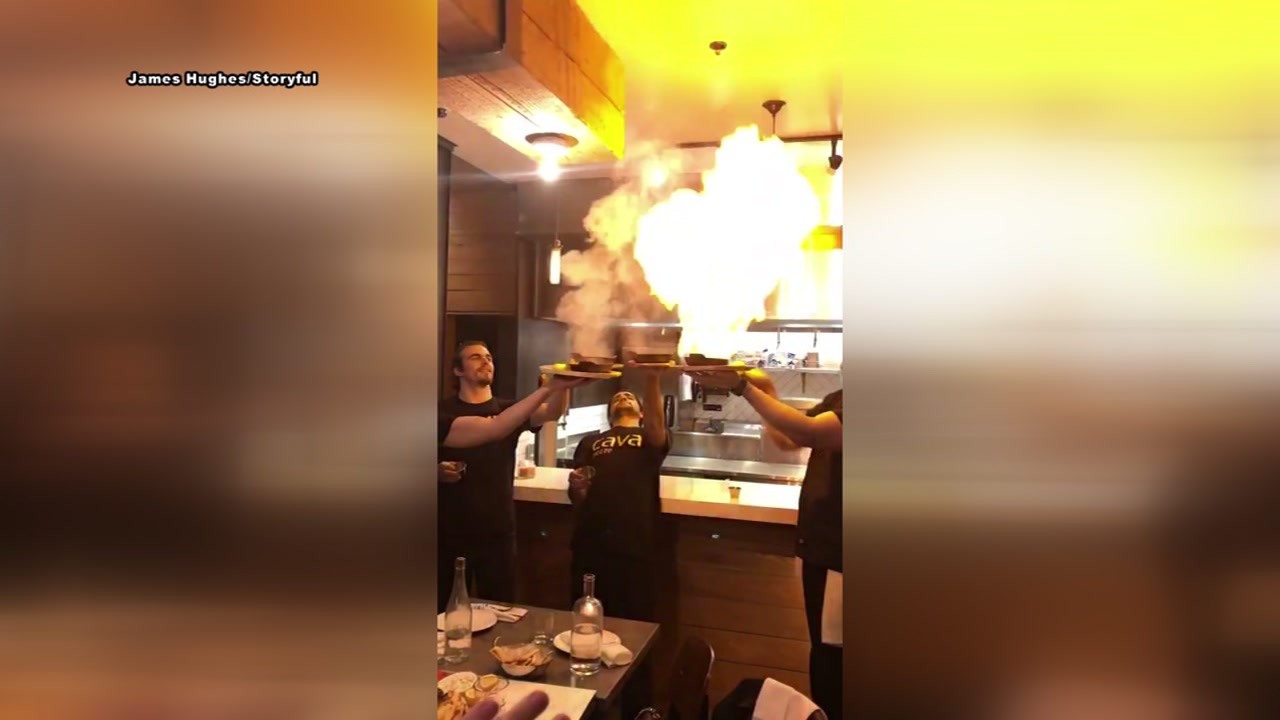 Dinner plan goes up in flames as Saganaki cheese serving sets off sprinklers