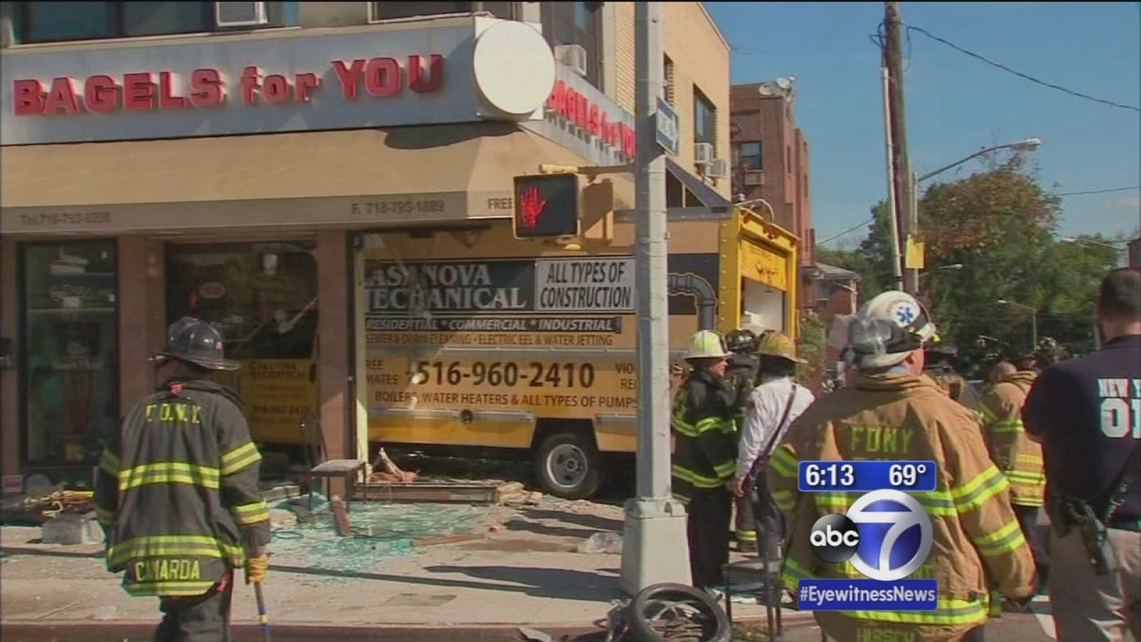 Truck crashes into Bagels for You store in Forest Hills on Queens