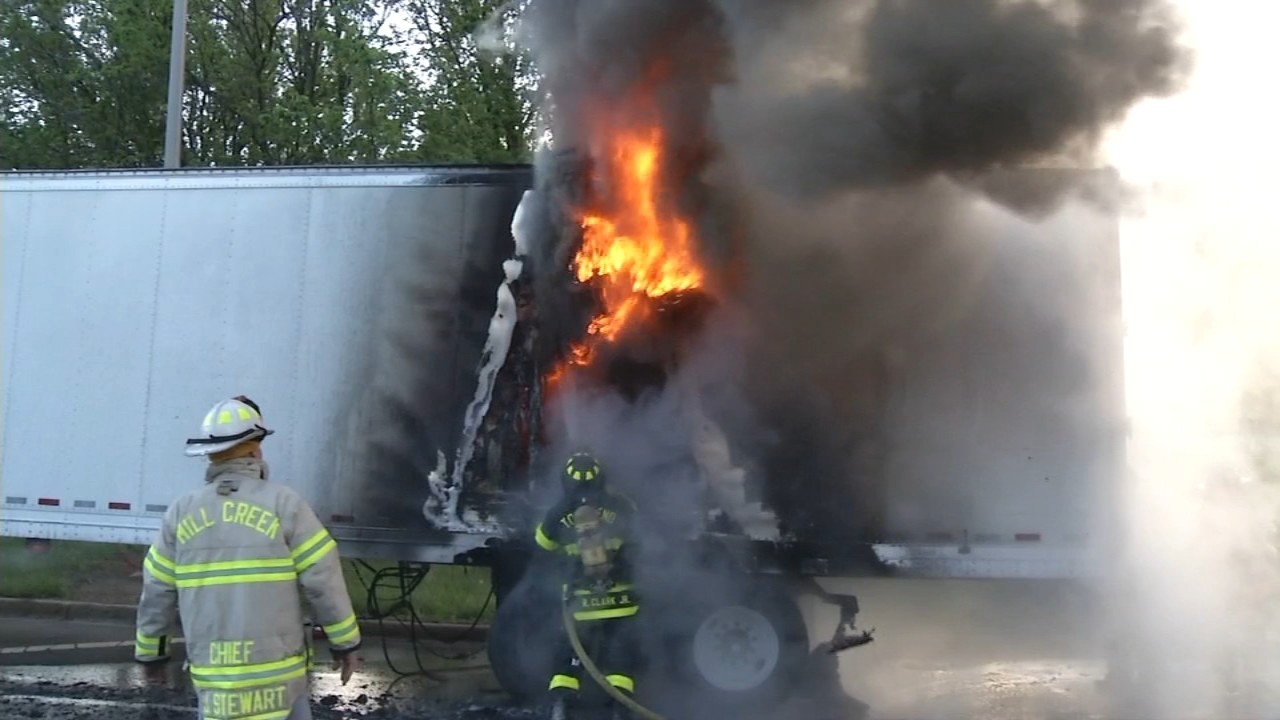 Tractor-trailer catches fire in Milltown, Del.