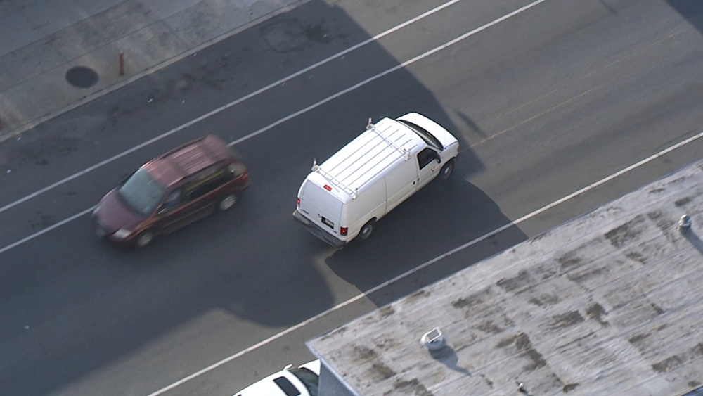 Chopper 6 overhead as Philadelphia Police chase a suspect in a van through the city.