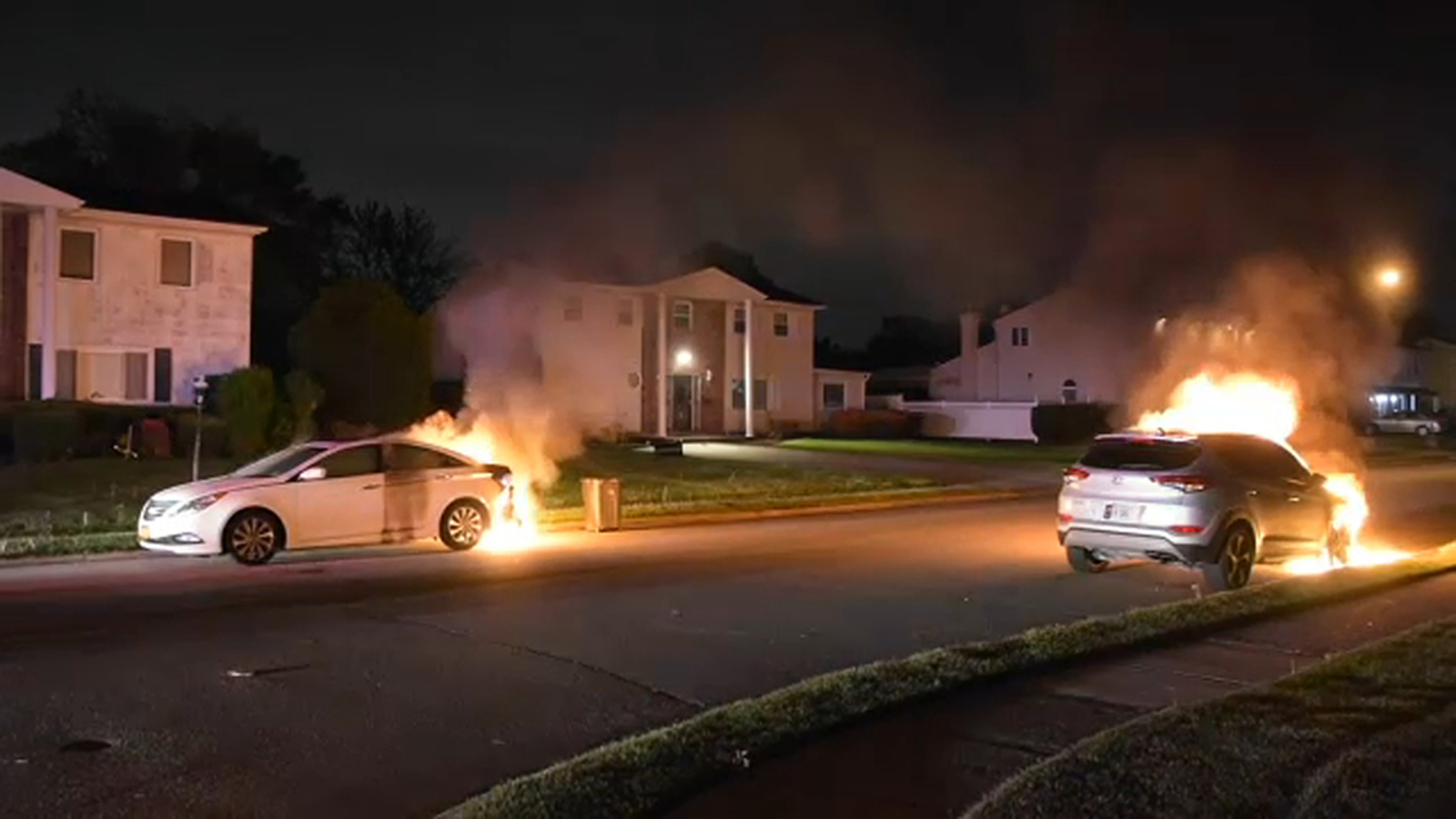 Cars go up in flames while parked on street in North Amityville