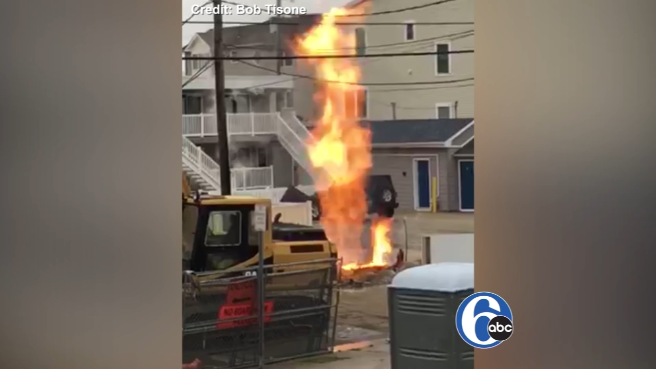 Flames erupt after gas line break in North Wildwood