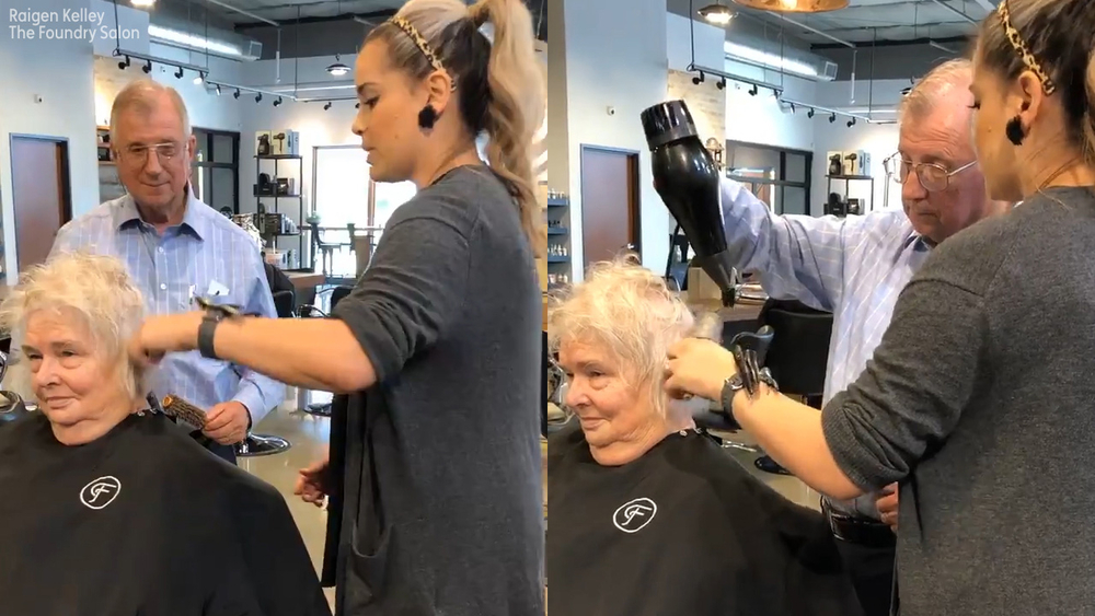 Adorable video shows man learns to style wife's hair
