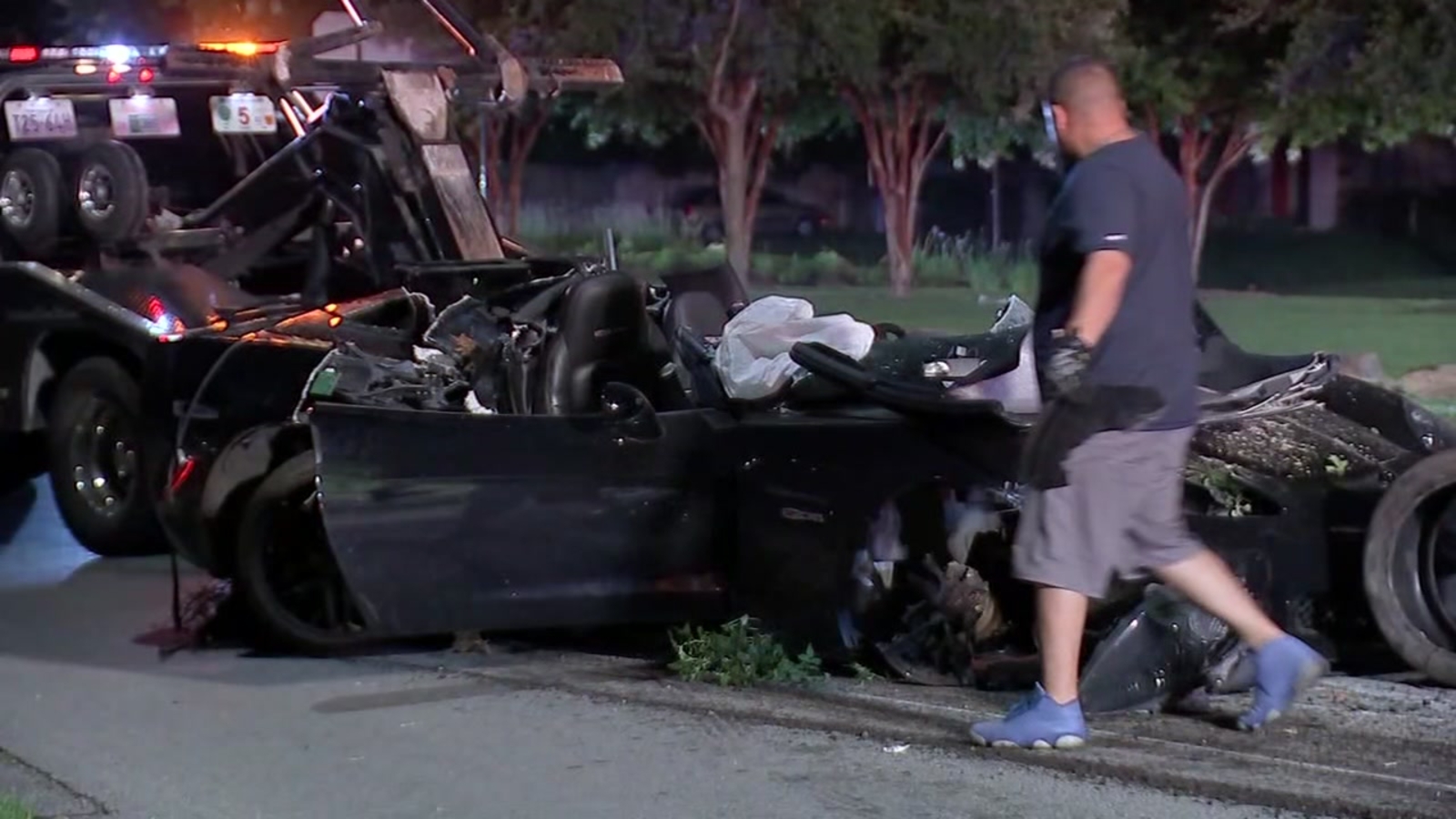 Two people hurt when Corvette slams into tree - ABC13 Houston