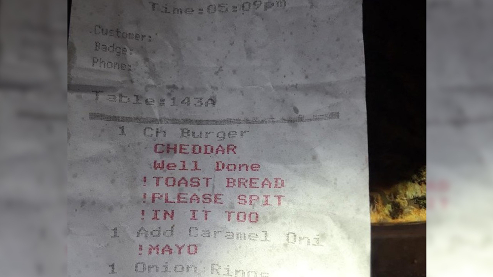 EXCLUSIVE: Man says receipt from Queens beer garden told cook to spit in cheeseburger