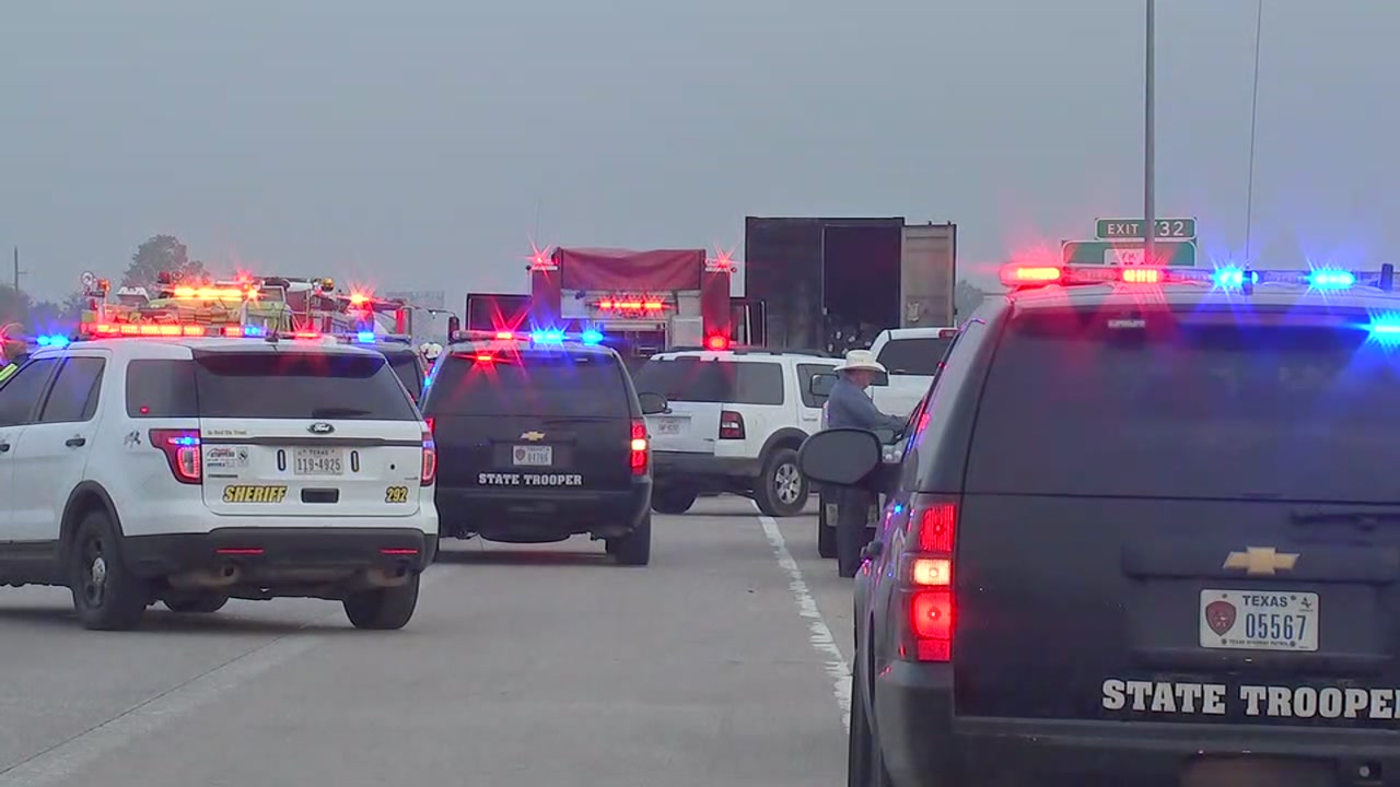 Car fire blocks all outbound lanes on I-10 at Woods in Waller County