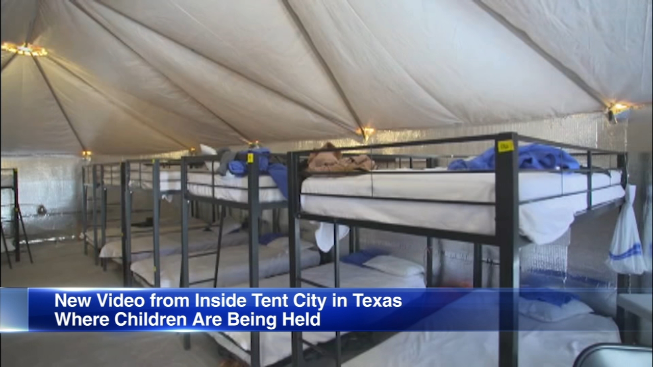 Reporters get 1st look inside tent city for migrant children in Tornillo, Texas