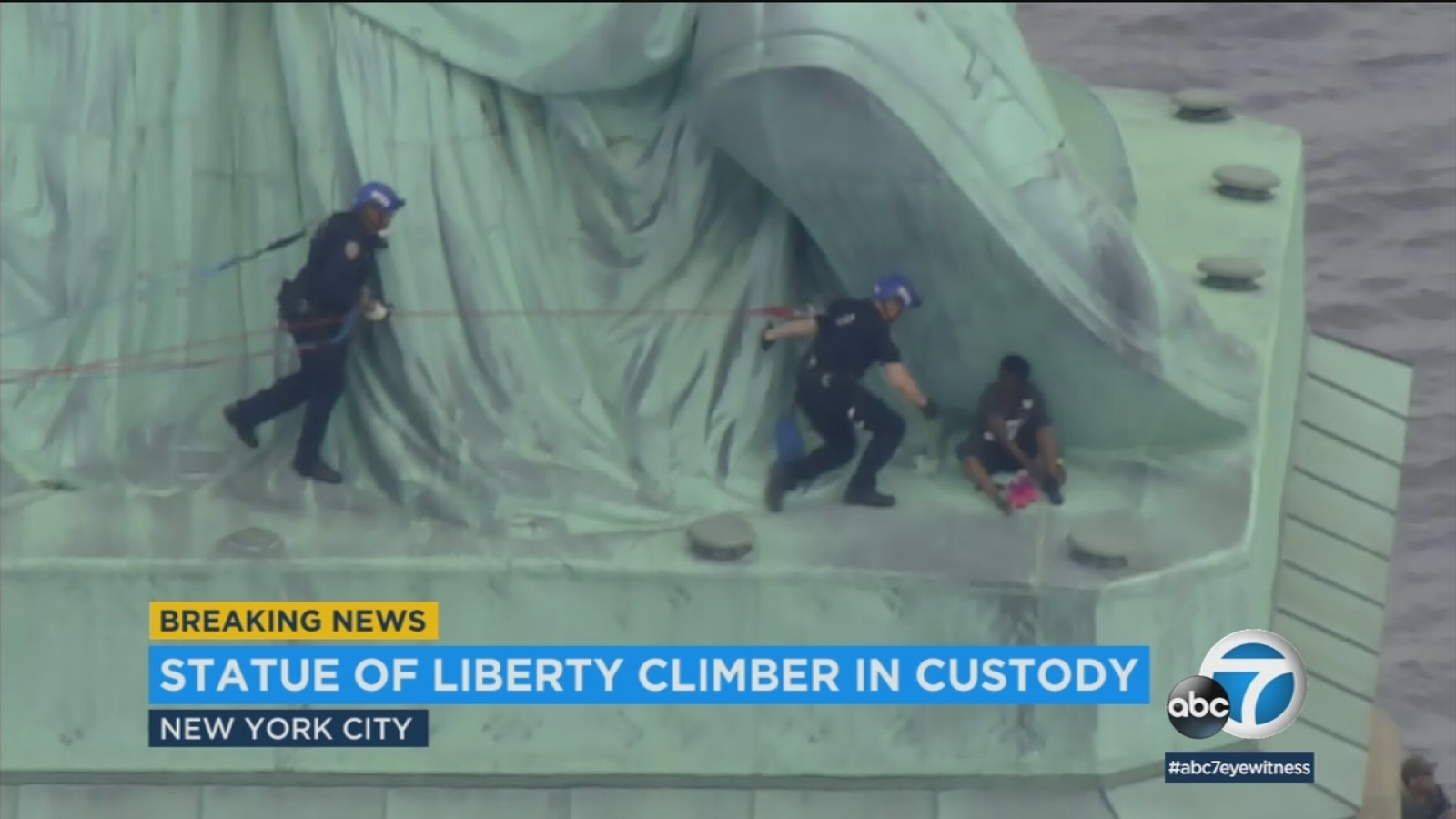 Woman climbs Statue of Liberty; Liberty Island evacuated ABC7 Chicago