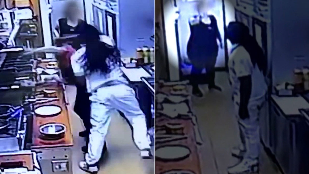 Waitress pulls gun from apron on attacker