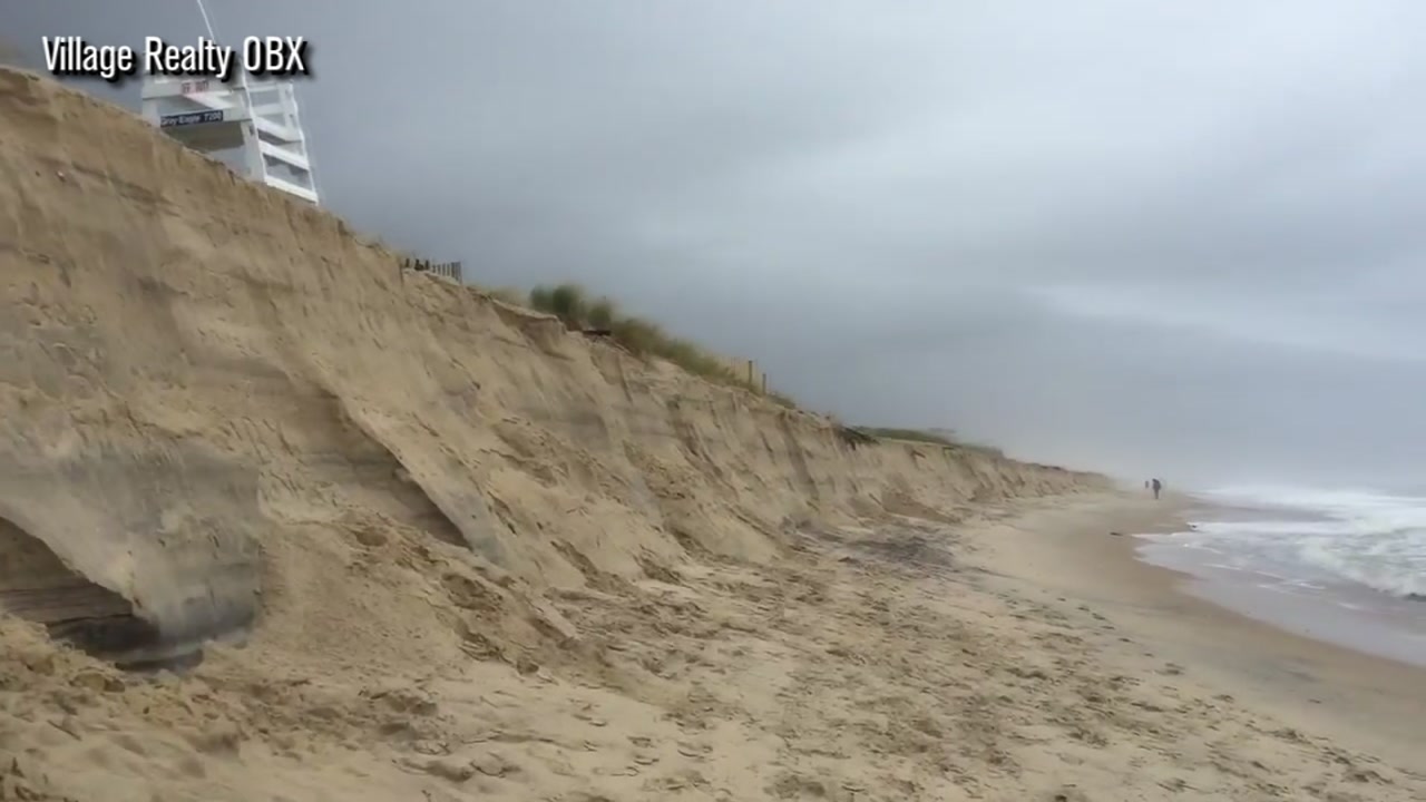 Erosion forms 10 ft cliff on Nags Head beach