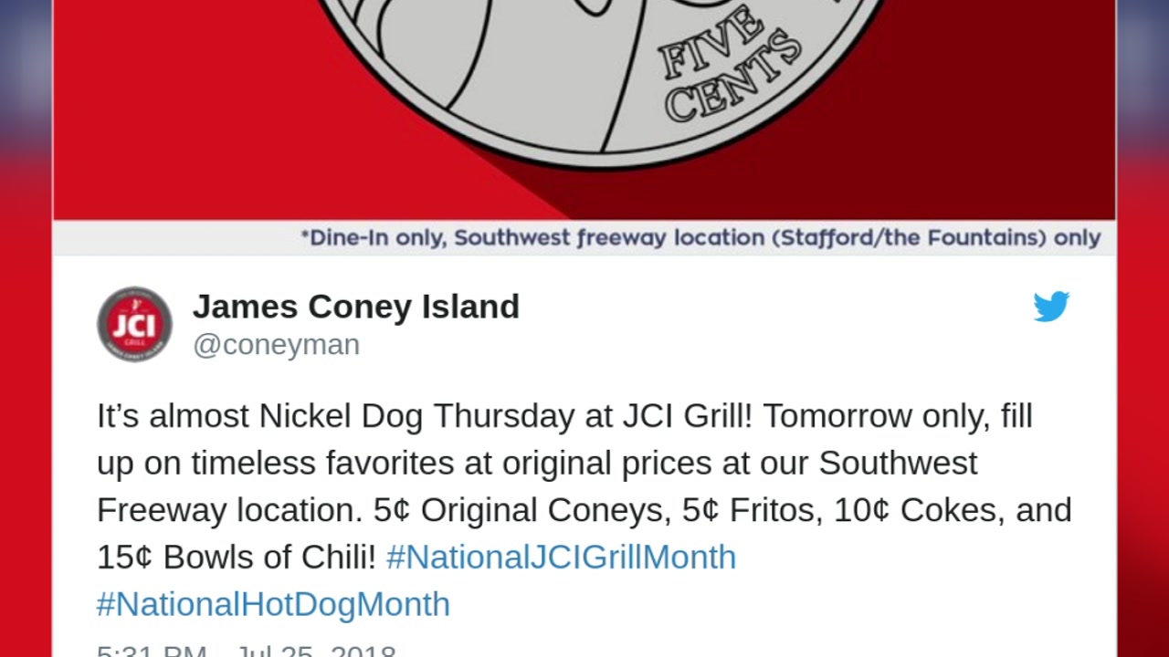 Get a coney at James Coney Island for a nickel Thursday
