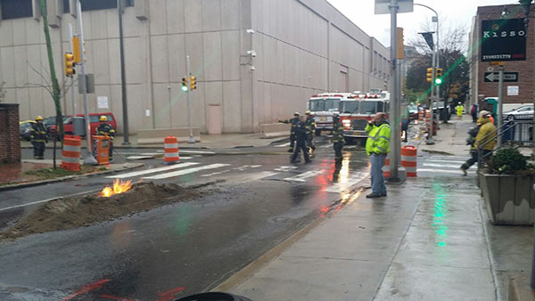 An Action News viewer sent in this picture from the scene of where a gas line ruptured and set on fire in Philadelphia's Old City section.