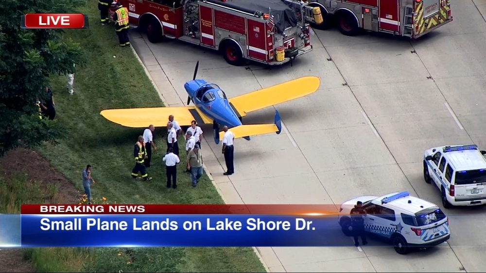 Small plane lands on Lake Shore Drive