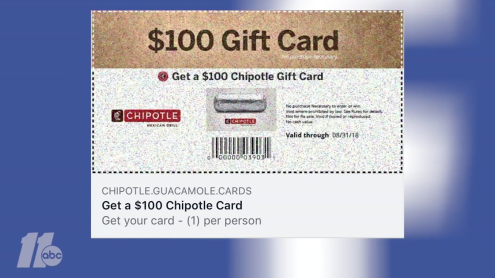 SCAM ALERT: Chipotle is not giving away $100 gift cards for National  Avocado Day - ABC7 San Francisco