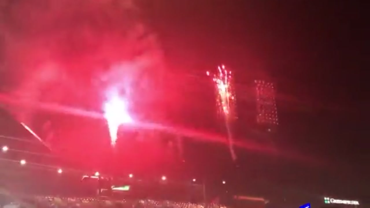 firework goes into the stands at Busch Stadium
