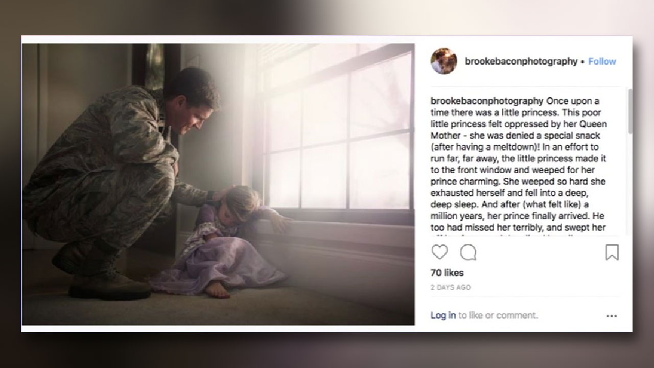 Girl falls asleep while waiting for military dad to come home