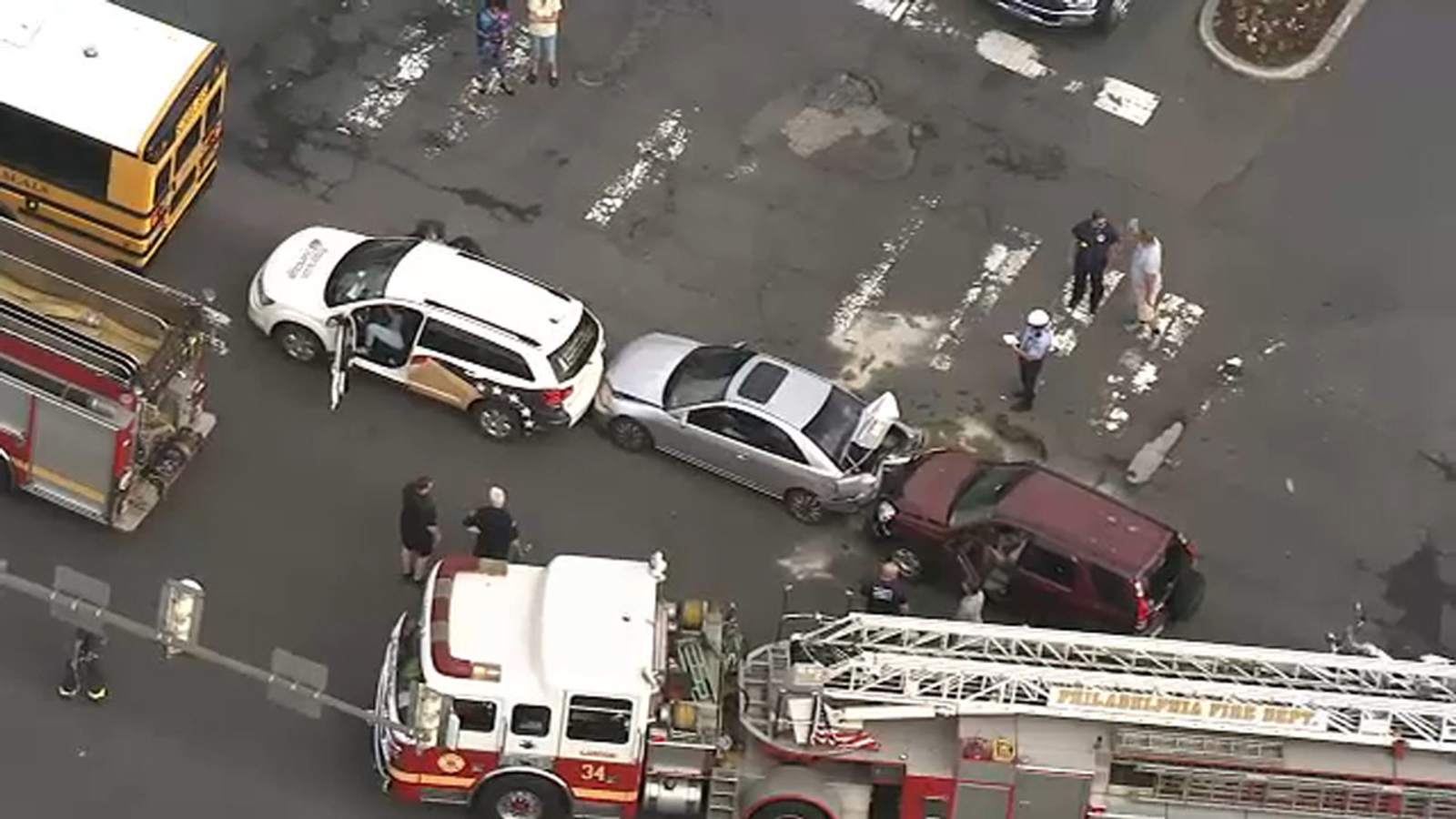 Multivehicle crash involving school bus on Roosevelt Boulevard in