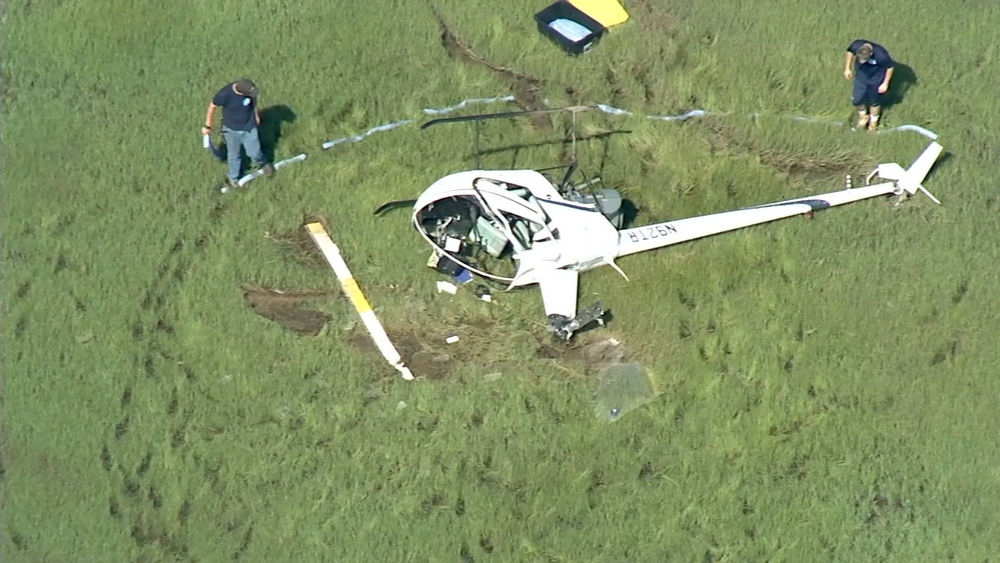 Chopper 6 over scene of helicopter crash near Ocean City Municipal Aiport