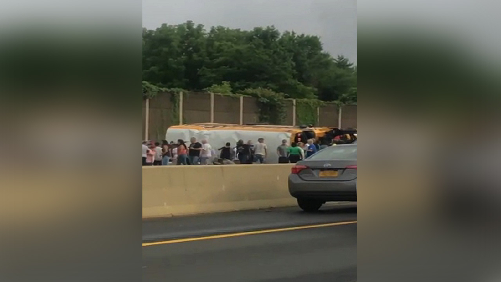 School bus with children on board overturns on NJ Turnpike in East ...