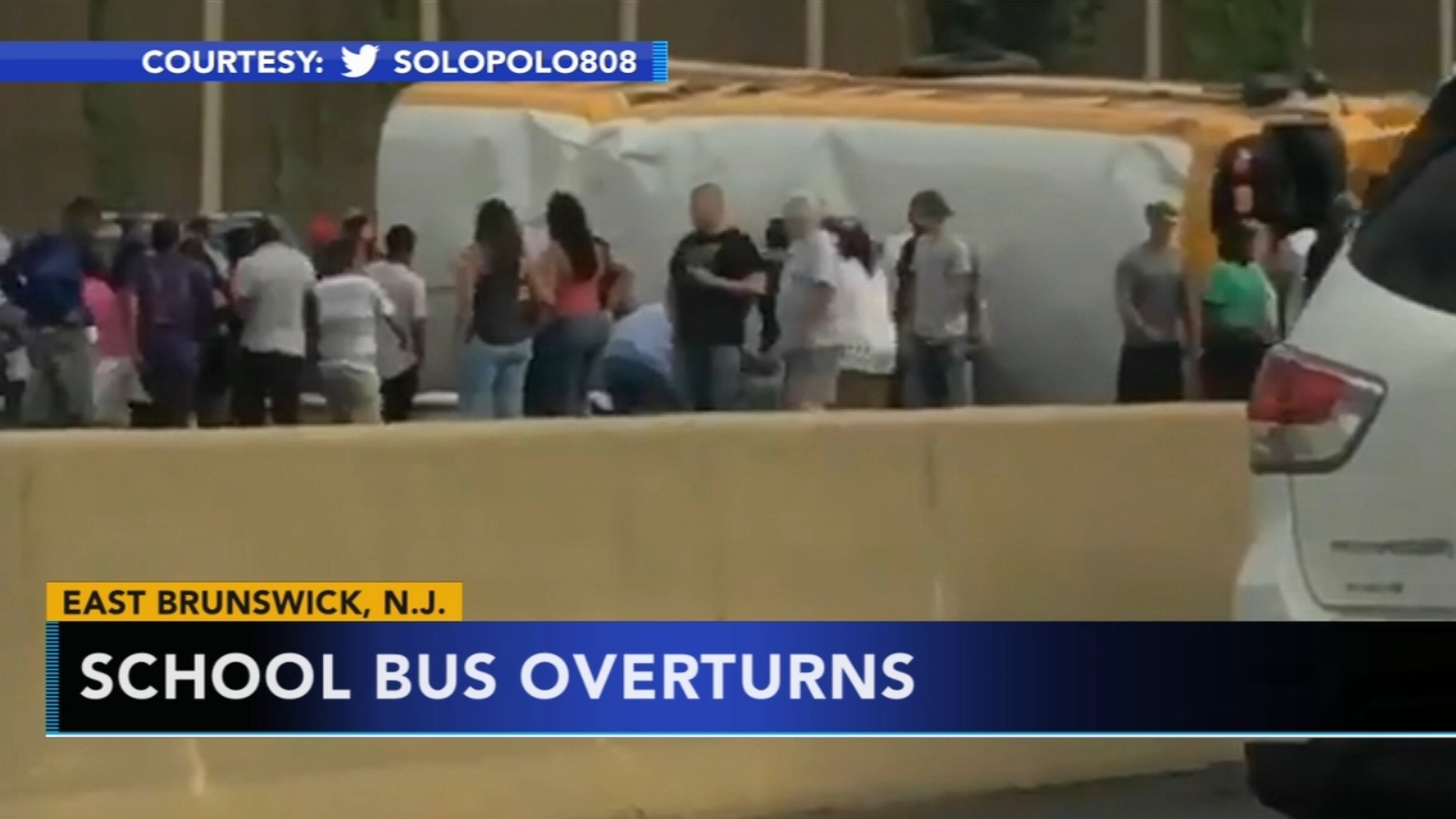 School bus overturns on NJ Turnpike, no serious injuries - 6abc ...