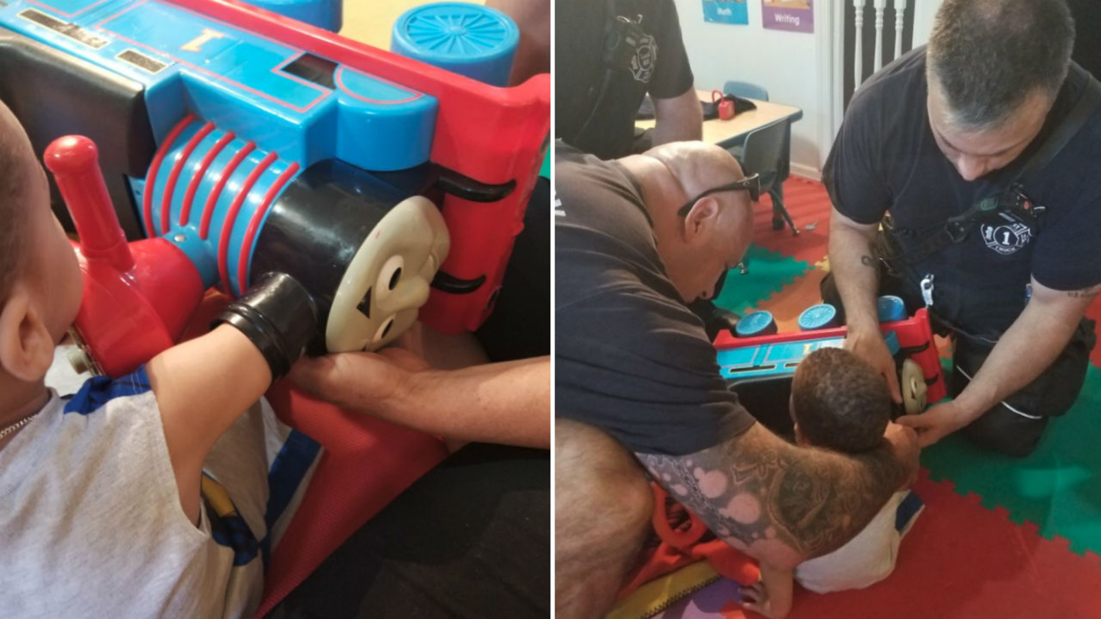 Danbury, Connecticut, firefighters help toddler with arm stuck in