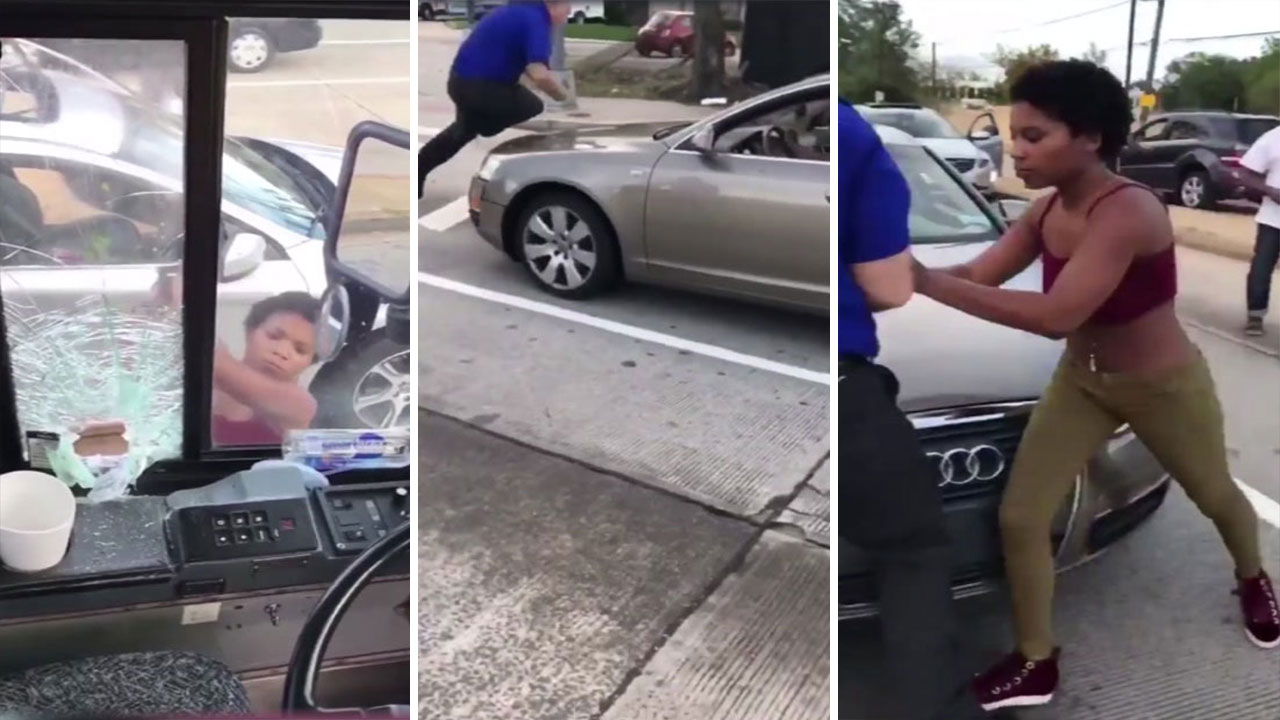 Angry woman with baseball bat smashes Greyhound bus windows