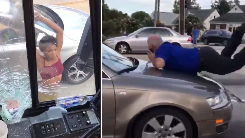 VIDEO: Woman smashes bus window, hits man with car