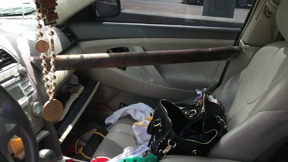 Woman's windshield pierced by flying metal pole on I-45