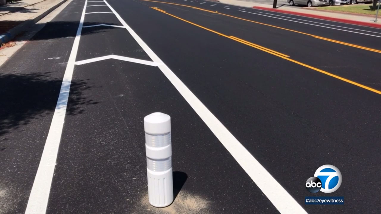 Pylons for safety in San Pedro ABC7 Los Angeles