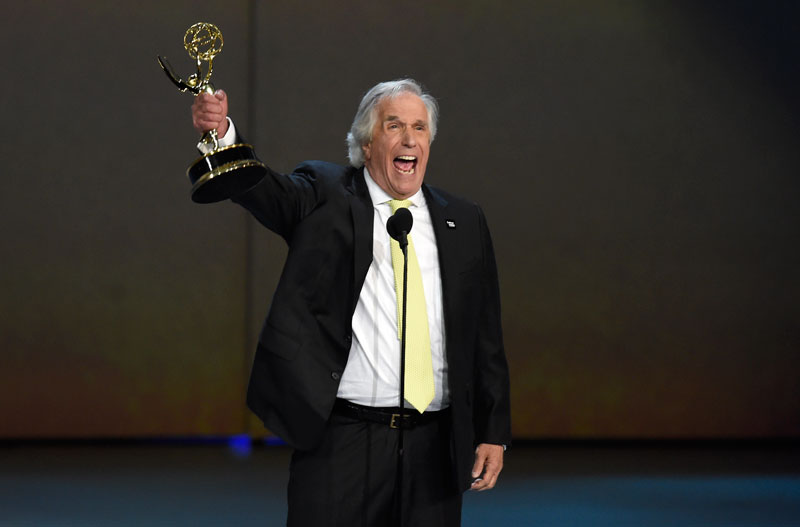 Henry Winkler accepts the award for outstanding supporting actor in a comedy series for "Barry" at the 70th Primetime Emmy Awards.