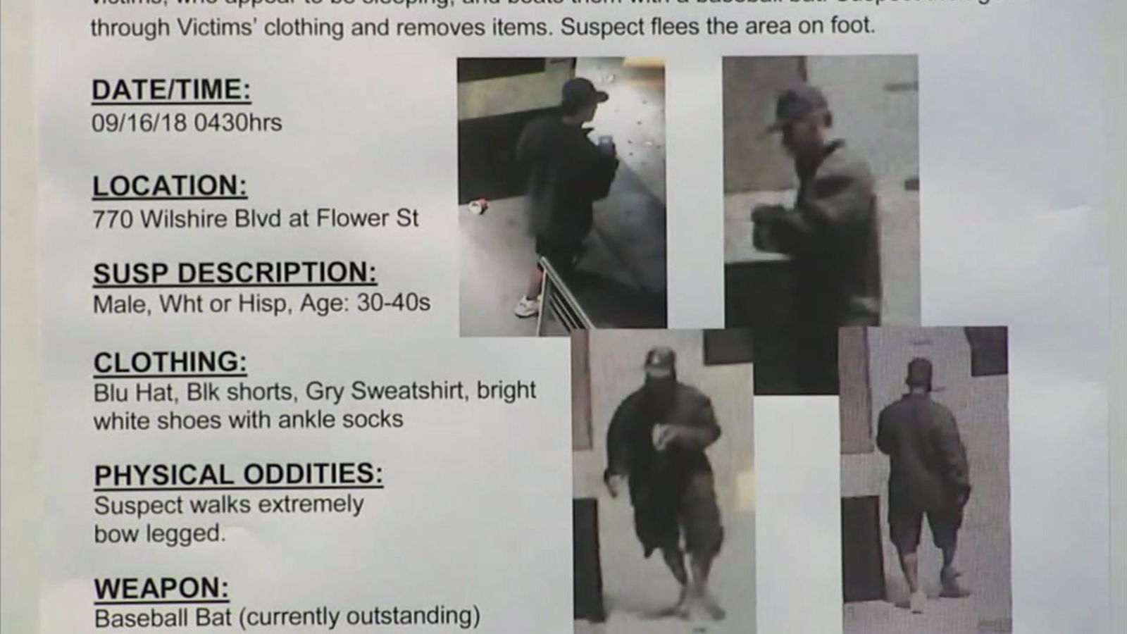 Suspect wanted in brutal bat attacks on homeless men in downtown LA ...