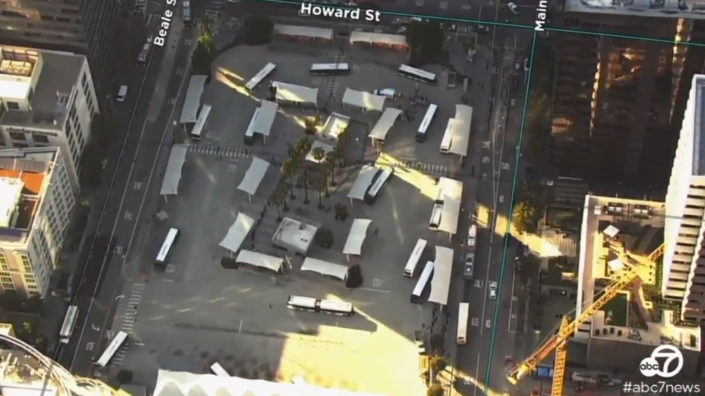 VIDEO: SKY7 above long lines of buses at closed Salesforce Transit Center in SF