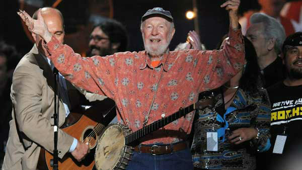 Singer Pete Seeger performs at a benefit concert for Hudson River Sloop Clearwater celebrating his 90th birthday on May 3, 2009. He died January 27, 2014.