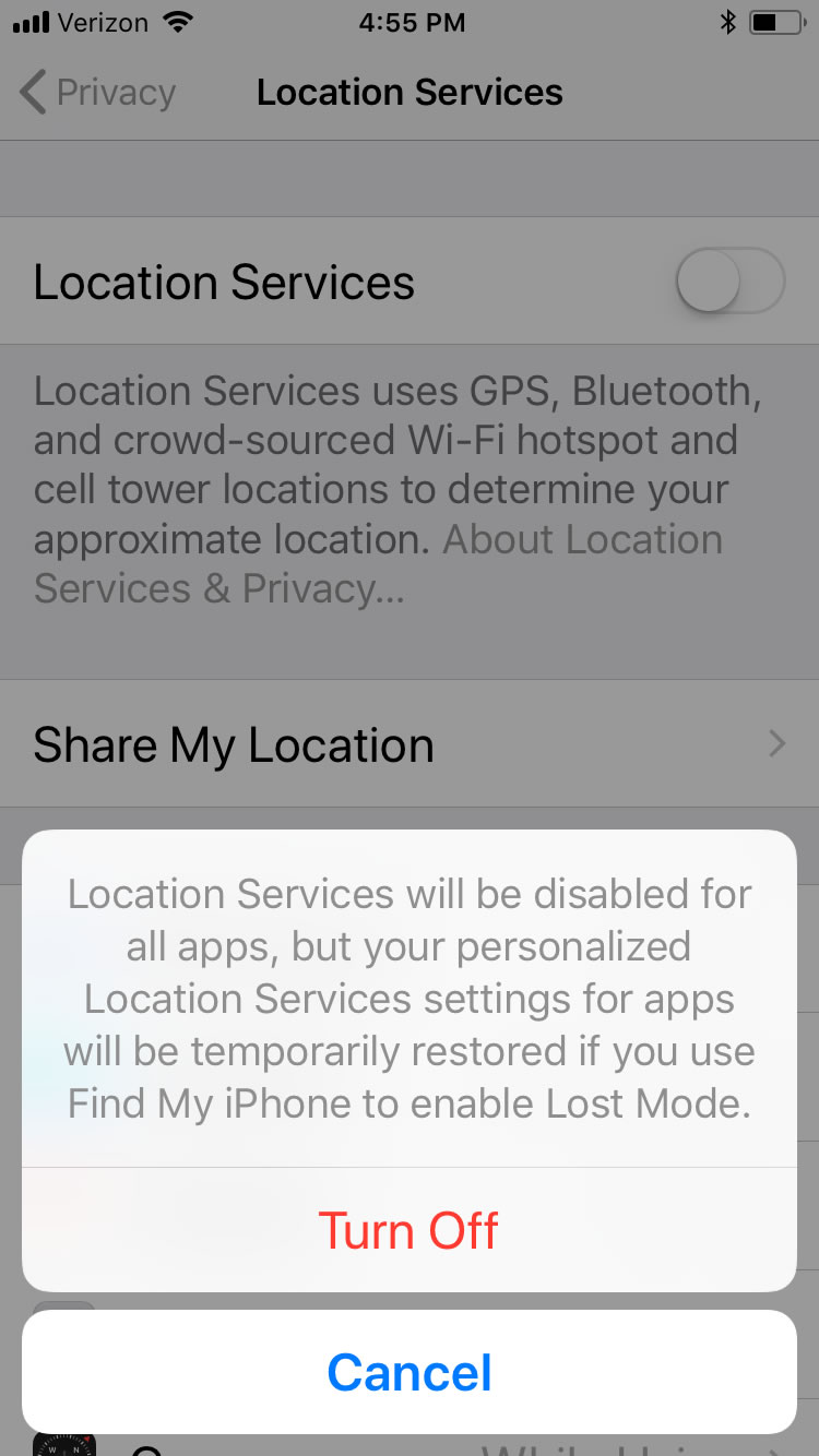 Disable location services to all Apps or go through each App one by one.