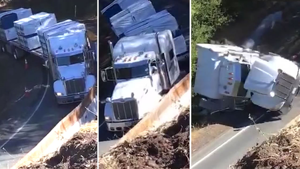 Caltrans says 'blame the driver' after truck overturns in Mendocino Co.