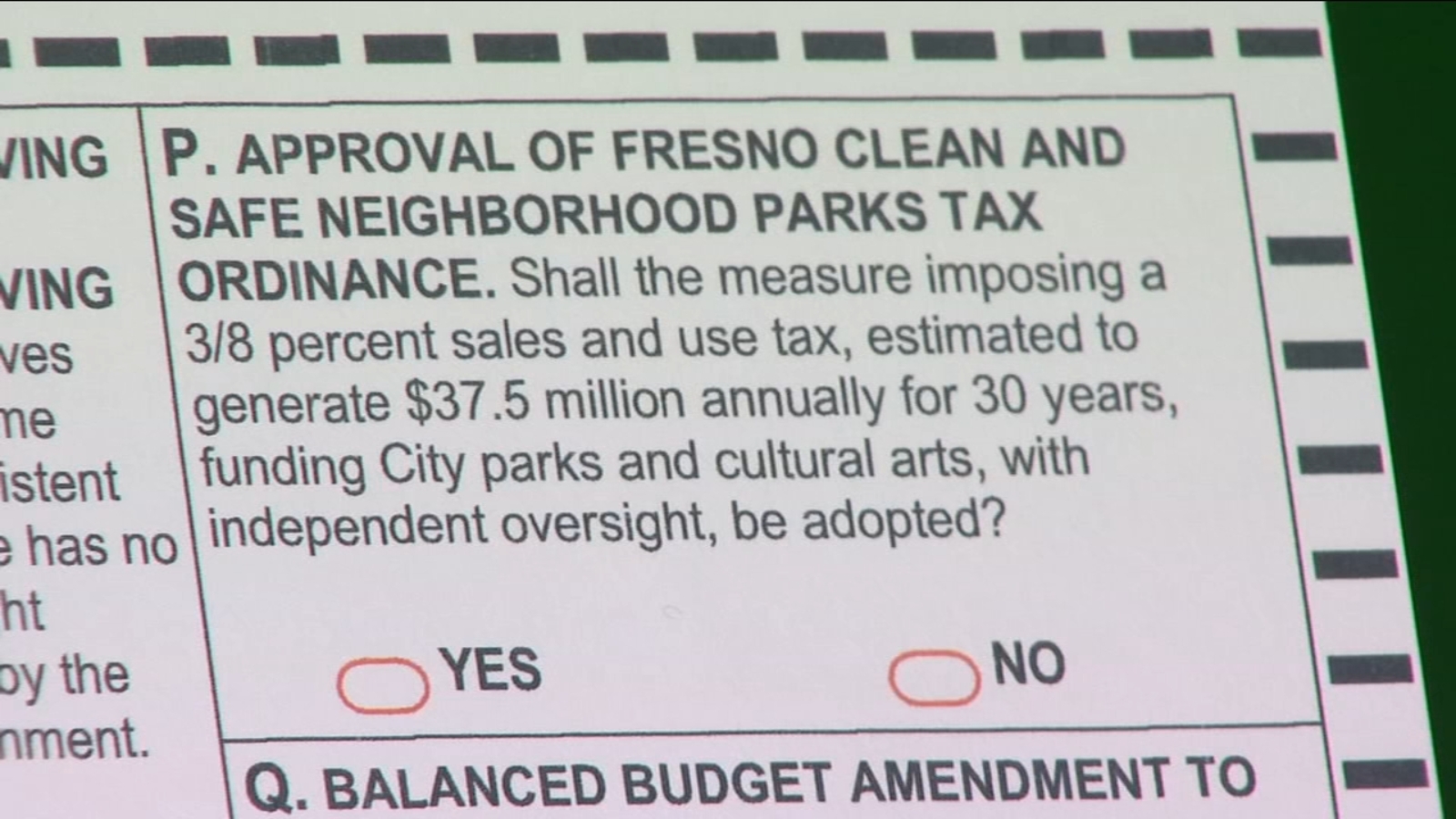 Corrected ballot message for Measure P in the mail ABC30 Fresno