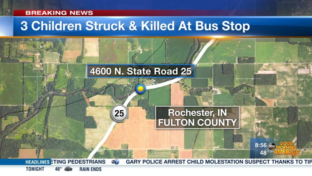 3 children fatally struck at school bus stop in Rochester, Ind.