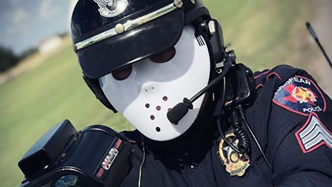 Fulshear police officer in Jason mask