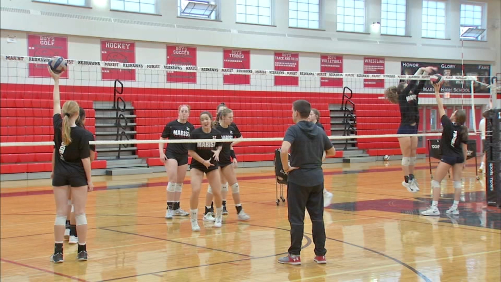 7 on your sideline Marist High School girls' volleyball team digs for