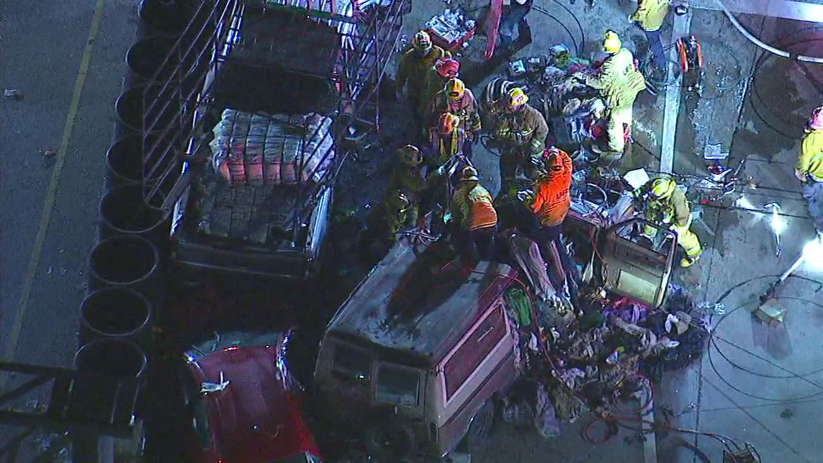 Crews rescue driver trapped in cramped van following multicar crash in