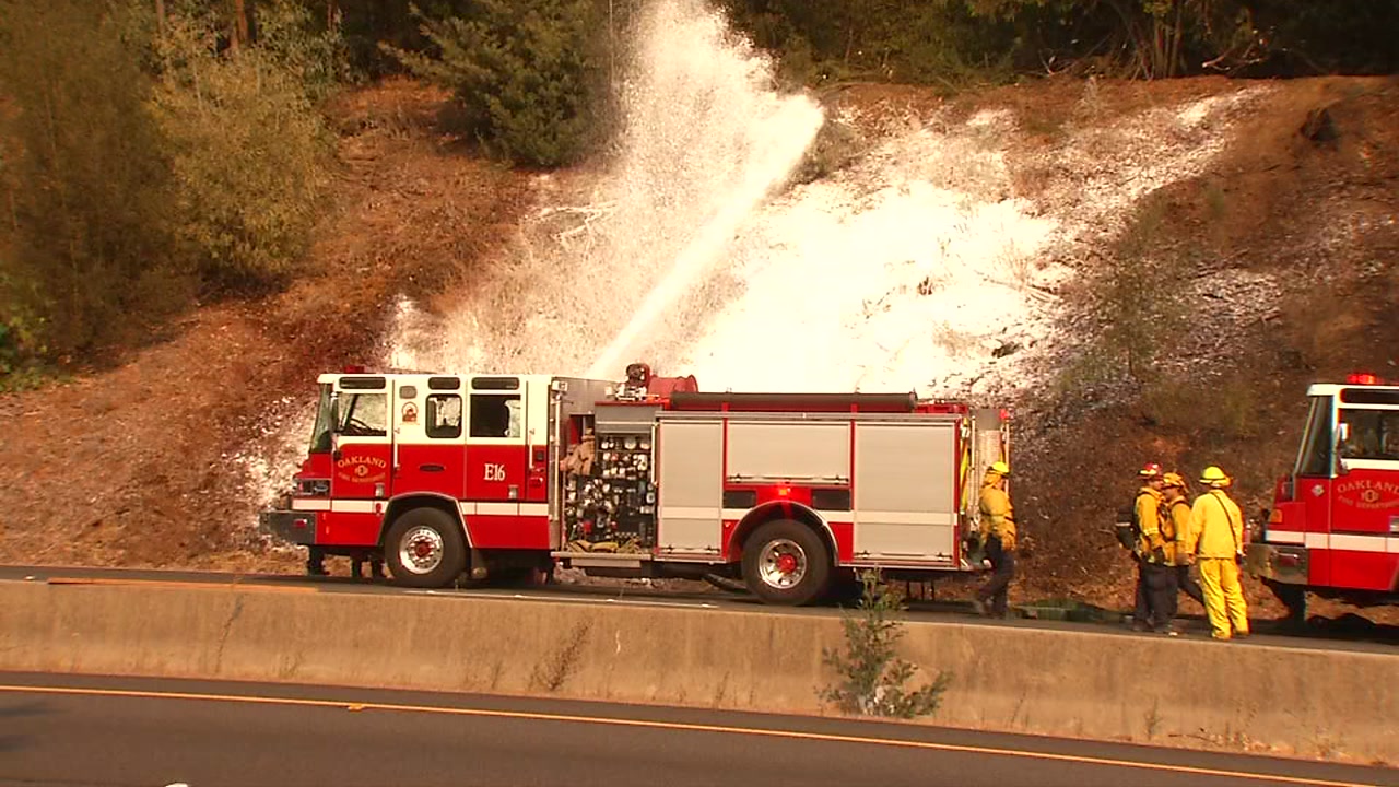 Fires, hazy skies in Oakland Hills during Red Flag Warning