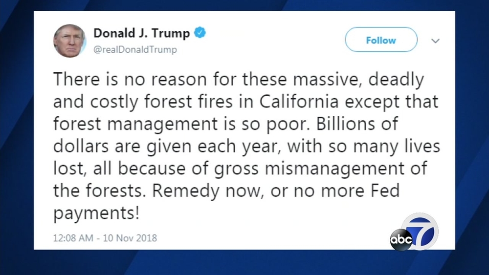 Trump threatens to withhold California funding due to 'poor' forest management