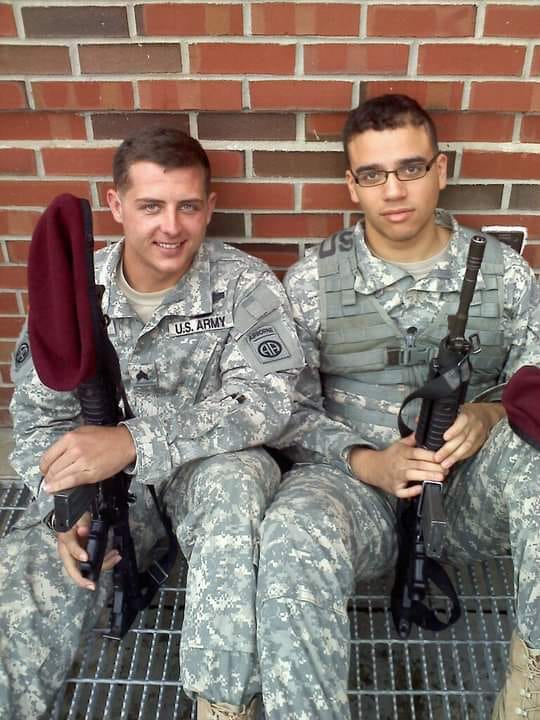 My husband, (left) Sgt. James Bossio. Served 8 years in the infantry and did 3 tours. Now manages the new Starbucks in Wake Forest and heads the Armed Forces Network here locally.