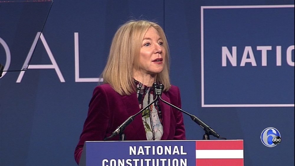 Penn President Amy Gutmann honors the Bushes at the 2018 Liberty Medal presentation