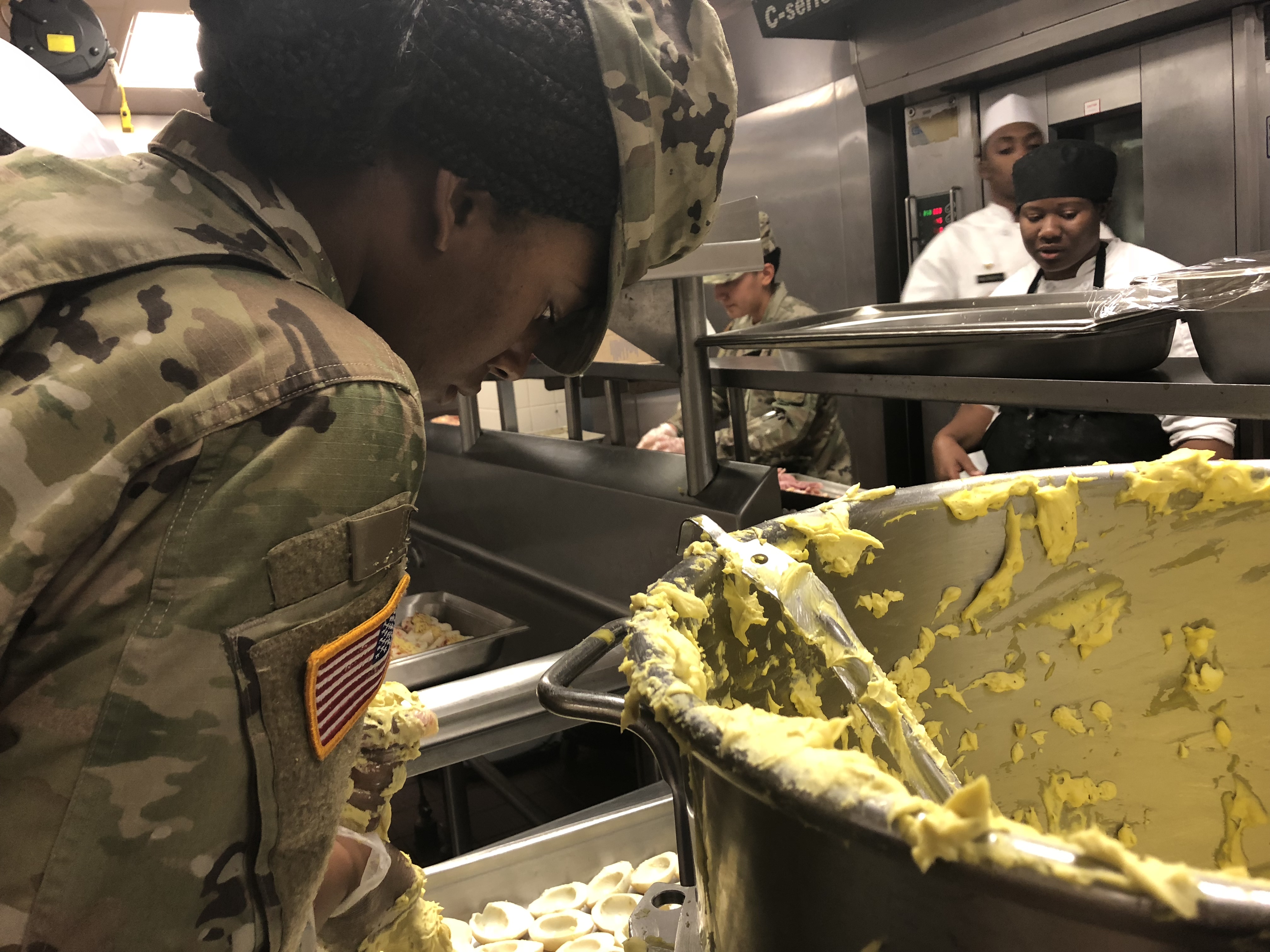 Fort Bragg soldiers prepare for a Thanksgiving feast.