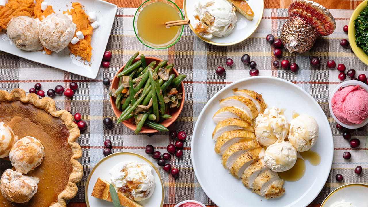 Thanksgiving-themed ice cream rolls meal and dessert into one