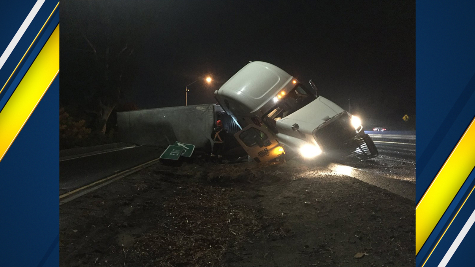 Overturned big rig carrying bread slows traffic on HWY 99 in Merced ...