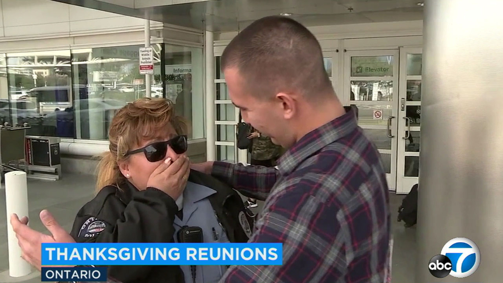 Ontario officer gets unexpected holiday visit from son in Air Force