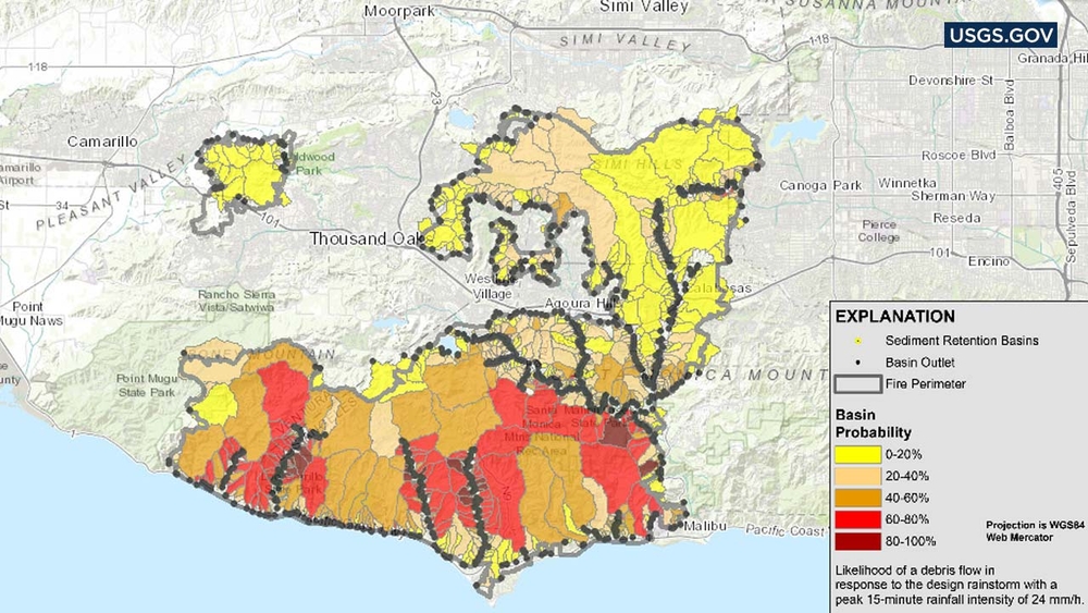 Map depicts mudslide risk in Woolsey Fire area