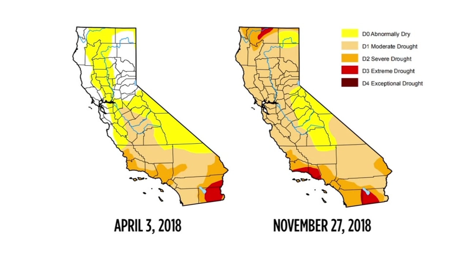 Drought map shows recent storm has not helped conditions in California